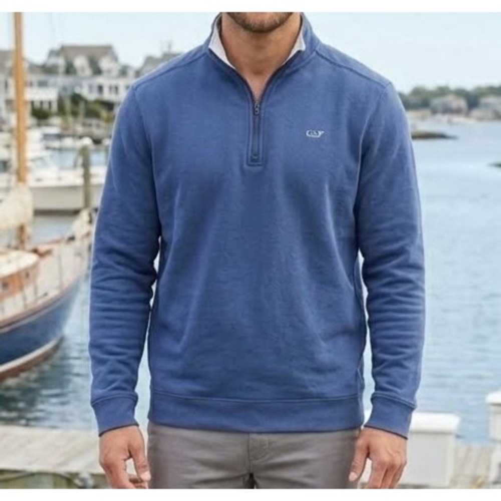 Vineyard Vines Men's Broadfield Cotton 1/4 Zip Pullover Sweater Blue Size M